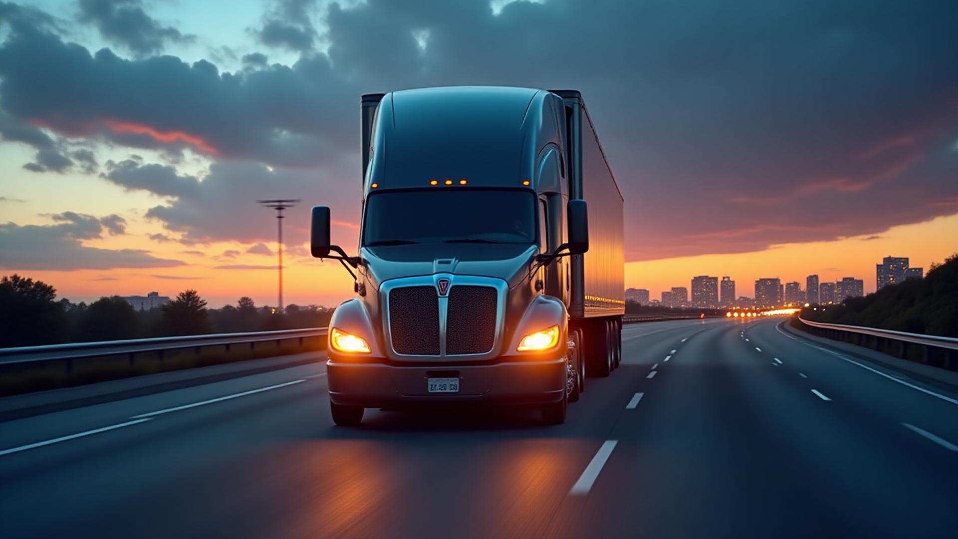 Modern logistics fleet at dusk illustrating 24/7 reliability