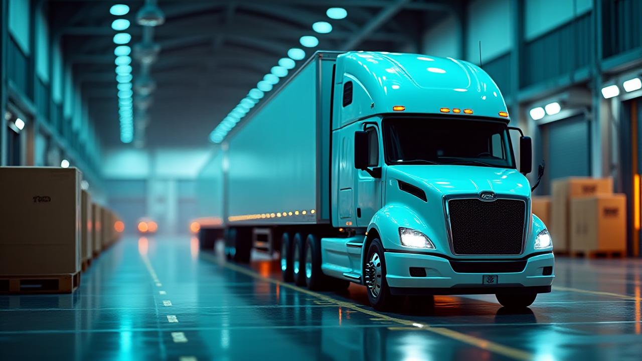 A modern freight truck being loaded at a high-tech logistics hub, highlighting LTL efficiency.