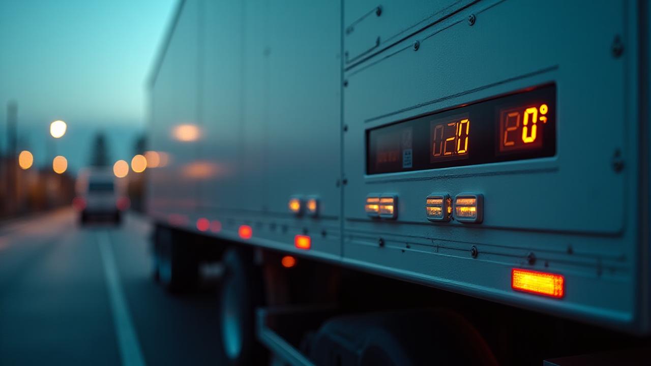 Close-up of a high-tech climate-controlled reefer unit on a Qiana Hauling trailer